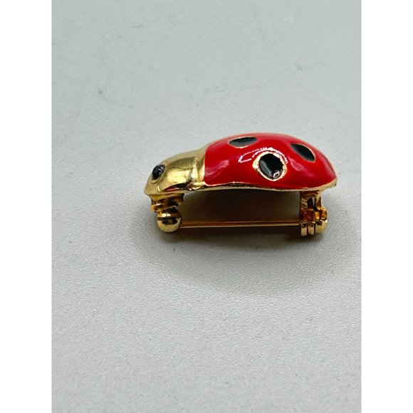 Vintage Lady Bug Small Pin Signed Gay Boyer Red Enamel Over Gold Tone Insect Pin - Picture 3 of 7